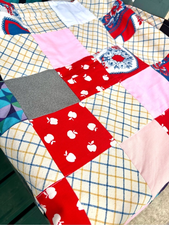 Handmade Other - Patchwork Cotton Quilt in Red, Pink, Cream